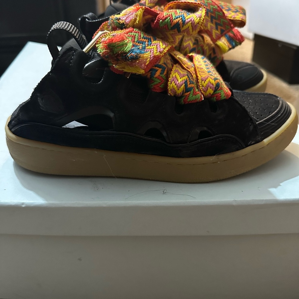 Lanvin Black Curb Mule Sneakers with Multicolor Laces - Picture 4 of 9